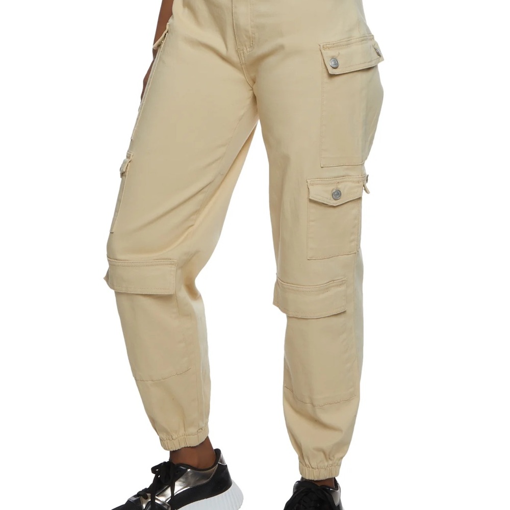 Almost Famous Cream Tan Track Pants Relaxed Fit